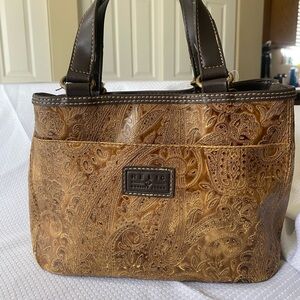 Relic Embossed Tan and Brown Shoulder Bag